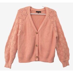 Love Ellie Women's Cardigan Sweater Cropped Button Down Long Sleeve Peach - XL